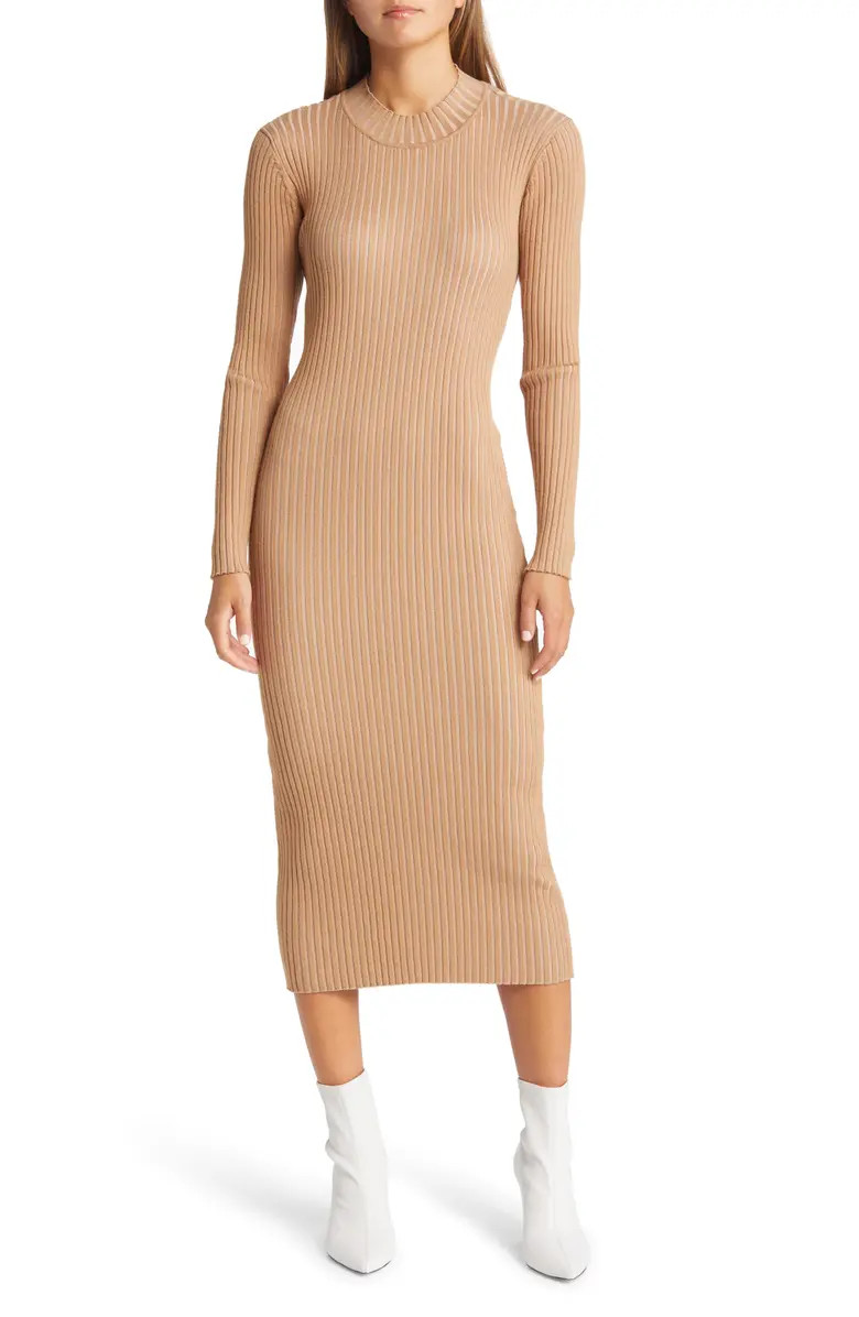 Willow Open Back Long Sleeve Rib Midi Sweater Dress | Nordstrom