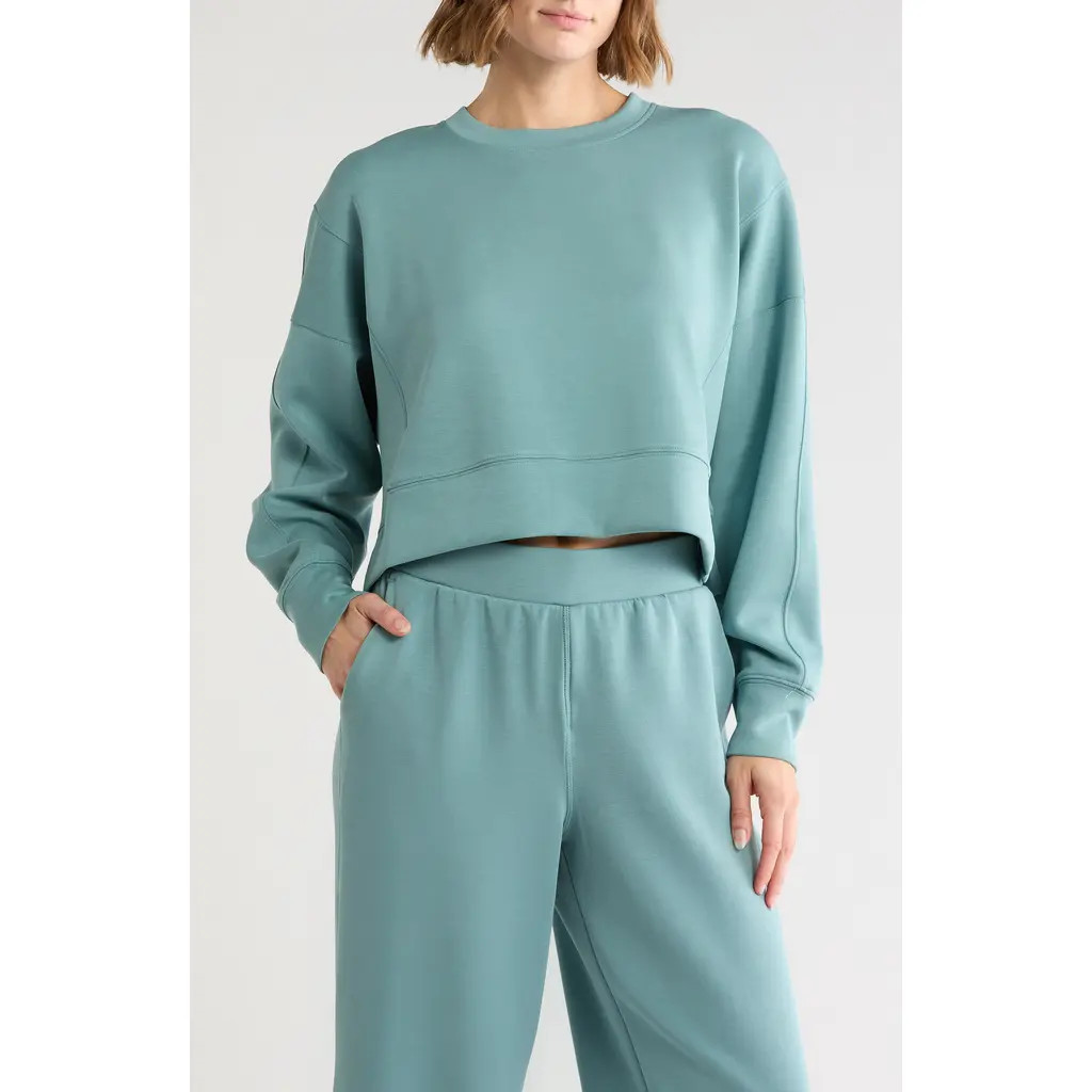 YOGALICIOUS Softlite Zuri Cropped Sweatshirt in Silver Fern at Nordstrom Rack, Size X-Large | Nordstrom Rack
