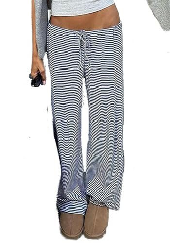 pnahip Women's Lounge Pants Soft Comfy Pajama Pants Drawstring Lightweight Loose Wide Leg Pants Blue | Amazon (US)