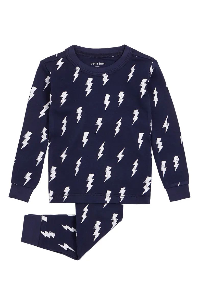 Lightning Bolt Organic Cotton Fitted Two-Piece Pajamas | Nordstrom