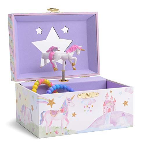 Jewelkeeper Girl's Musical Jewelry Storage Box with Spinning Unicorn, Glitter Rainbow and Stars Desi | Amazon (US)