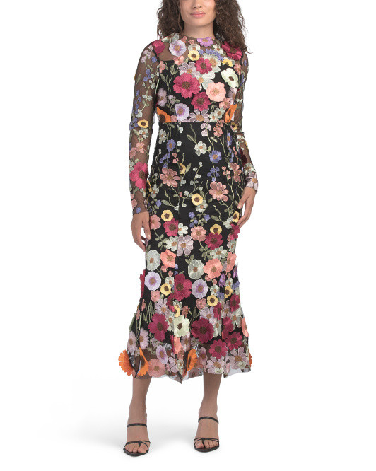 Long Sleeve 3d Floral Gown | TJ Maxx