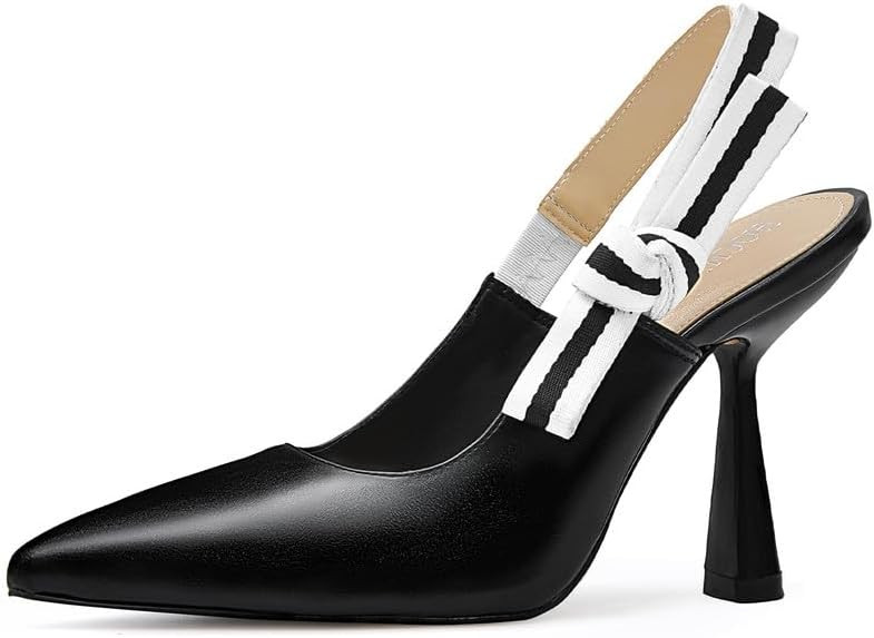 HOCHFART Slingback Heels for Women Closed Pointed Toe High Heels Bowknot Knitted Dress Work Weddi... | Amazon (US)