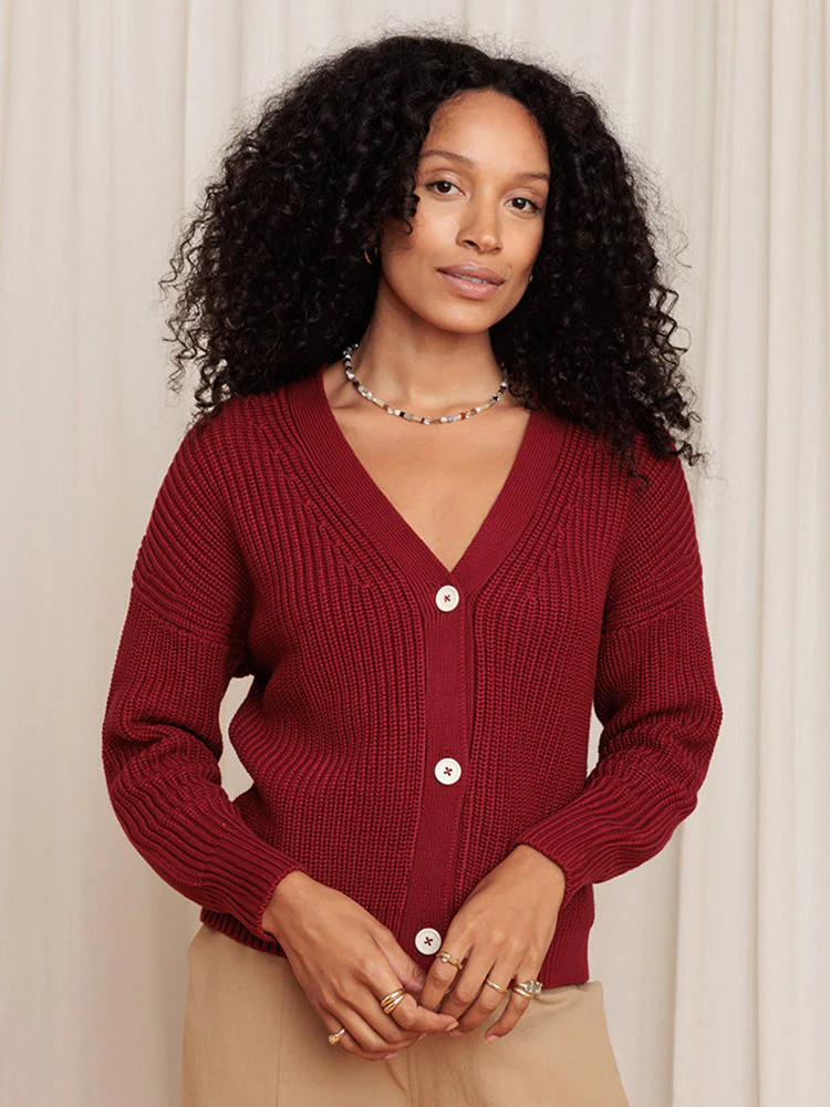 Shelter Cotton Cardigan Garnet | Tradlands