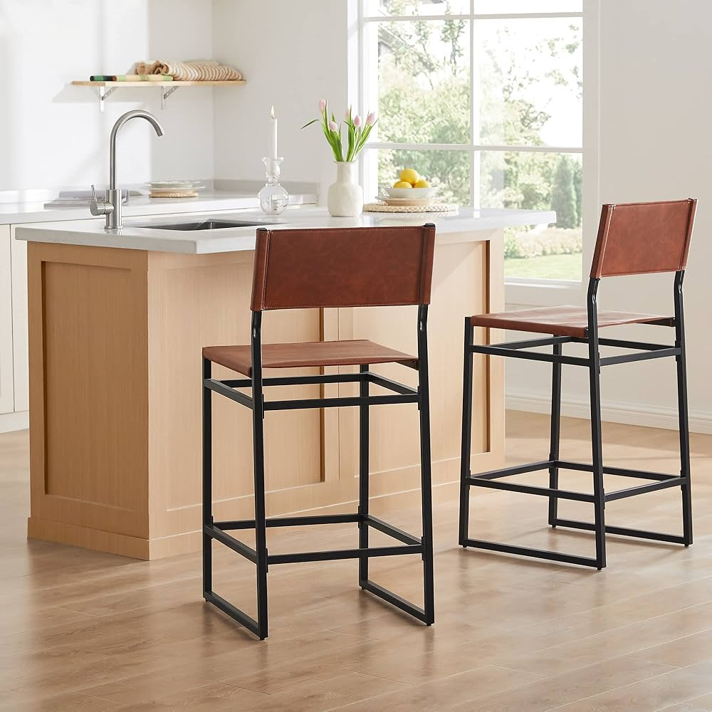 Watson & Whitely Faux Leather Counter Height Bar Stools Set of 2, Sling Armless Kitchen Barstools... | Amazon (US)