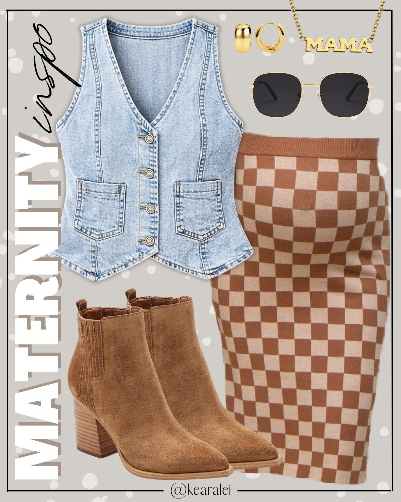 Spring maternity outfits summer maternity pregnancy outfit idea light wash button up denim vest over the bump maternity skirt tan and beige checkered pencil skirt maternity top tan rust camel brown suede pointed toe bootie boots western outfit countryconcert outfit gold mama necklace goldhuggies hoops jewelry Amazon fall outfits affordable baby bump style || #maternity #outfits #outfit #skirt #vest #amazon #pinkblush #motherhood #bump #pregnancy #pregnant #spring #summer #country #concert #western
.
.
.
baby shower dress, Maternity Dresses, Maternity, over the bump, motherhood maternity, pinkblush, mama shirt sweatshirt pullover, hospital bag, nursery, maternity photos, baby moon, pregnancy, pregnant, maternity leggings, maternity tops, diaper bag, mama necklace, baby boy, baby girl outfits, newborn, mom, 

Amazon fashion, teacher outfits, business casual, casual outfits, neutrals, street style, Midi skirt, Maxi Dress, Swimsuit, Bikini, Travel, skinny Jeans, Puffer Jackets, Concert Outfits, Cocktail Dresses, Sweater dress, Sweaters, cardigans Fleece Pullovers, hoodies, button-downs, Oversized Sweatshirts, Jeans, High Waisted Leggings, dresses, joggers, fall Fashion, winter fashion, leather jacket, Sherpa jackets, Deals, shacket, Plaid Shirt Jackets, apple watch bands, lounge set, Date Night Outfits, Vacation outfits, Mom jeans, shorts, sunglasses, Disney outfits, Romper, jumpsuit, Airport outfits, biker shorts, Weekender bag, plus size fashion, Stanley cup tumbler, Target, Abercrombie and fitch, Amazon, Shein, Nordstrom, H&M, forever 21, forever21, Walmart, asos, Nordstrom rack, Nike, adidas, Vans, Quay, Tarte, Sephora, lululemon, free people, j crew jcrew factory, old navy


#LTKBaby #LTKBump #LTKootd