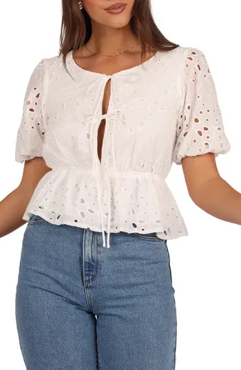 Petal & Pup Flora Eyelet Peplum Top in White at Nordstrom Rack, Size Large | Nordstrom Rack