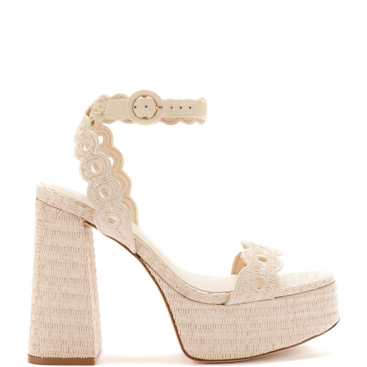 Dolly Broderie Sandal In Natural Raffia | Over The Moon Gift