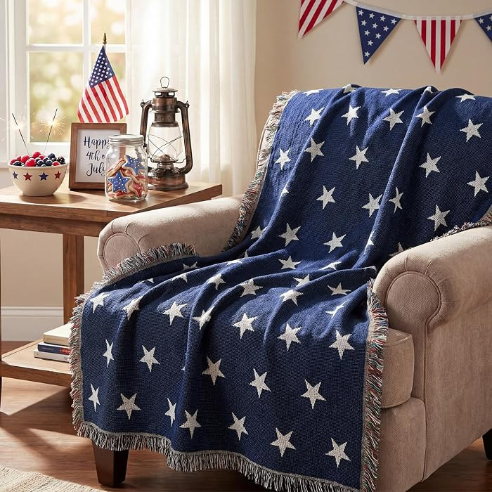 Patriotic Woven Blanket 4th of July Soft Tapestry Patriotic Star Blanket for Sofa Couch Bed Decor... | Amazon (US)