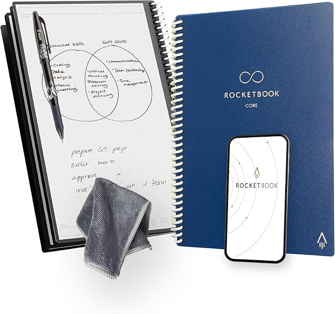 Rocketbook New Core Reusable Spiral Notebook, Letter Size 8.5x11, Navy Blue - Dotted Pages, App-C... | Amazon (US)