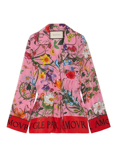 Gucci - Printed Silk Crepe De Chine Shirt - Pink | NET-A-PORTER (US)