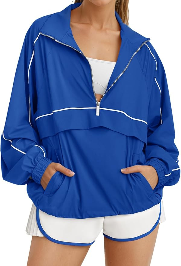 Fisoew Quarter Zip Pullover Women Lightweight Windbreaker Jacket Running Hiking Outdoor Pullover ... | Amazon (US)