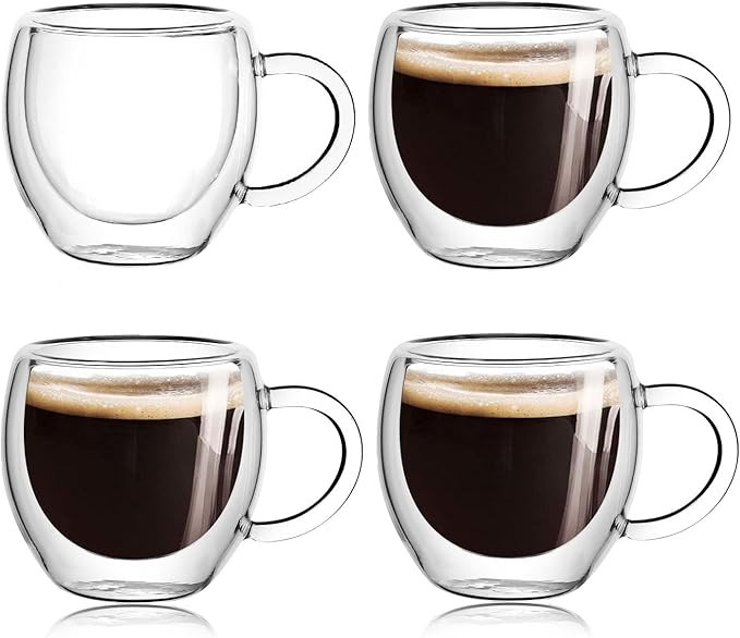 Espresso Cups Set of 4 with Handle, 2.5oz Expresso Coffee Cup, Small Expresso Shot Glasses, Clear... | Amazon (US)