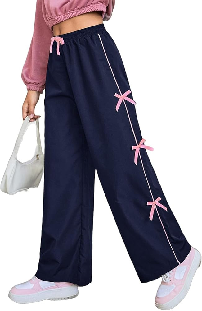 WDIRARA Girl's Bow Side Waist Track Pants Cute Wide Leg Trousers | Amazon (US)