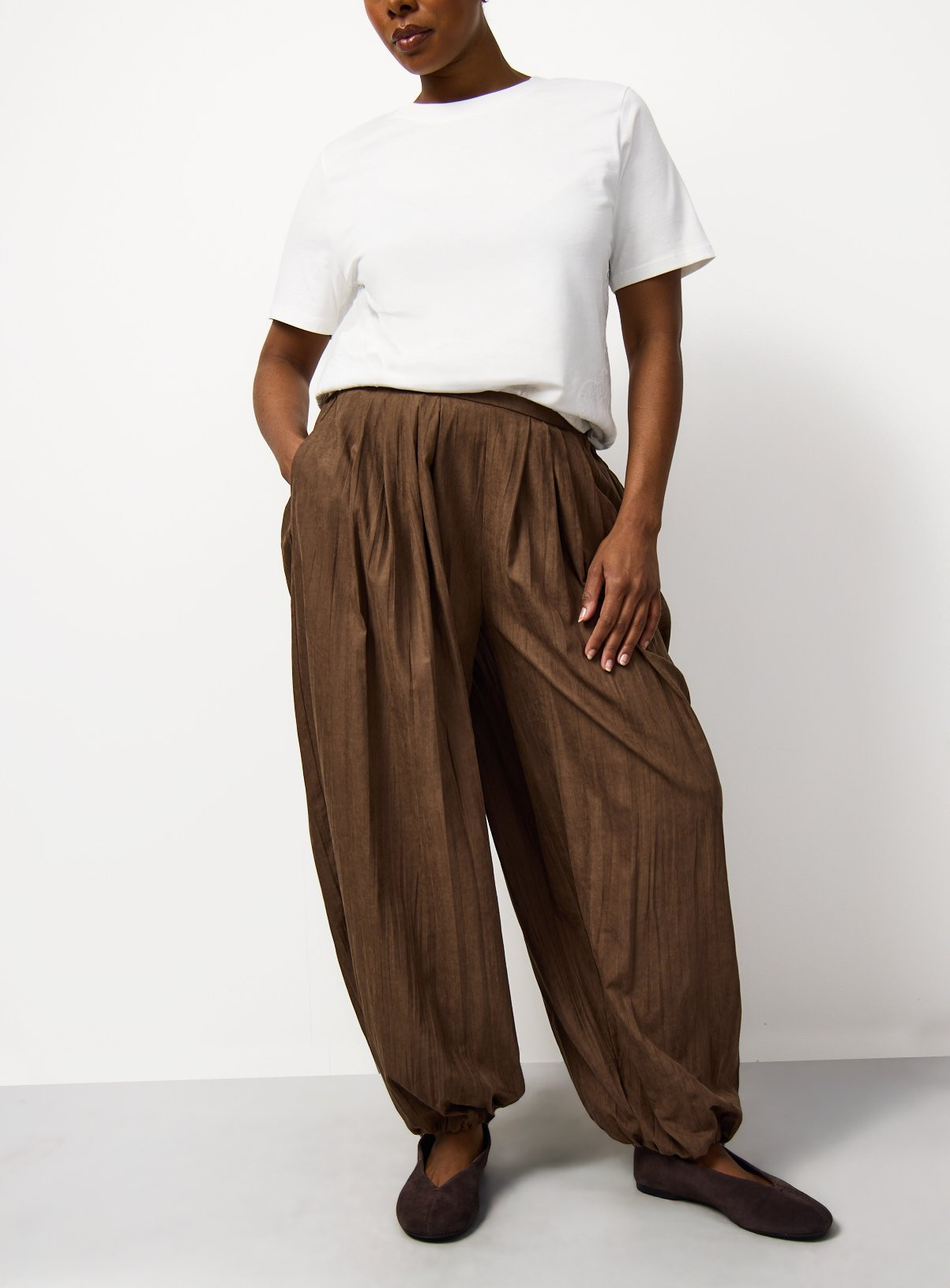 Brown Chocolate Sandwash Balloon Leg Trousers | Tu Clothing