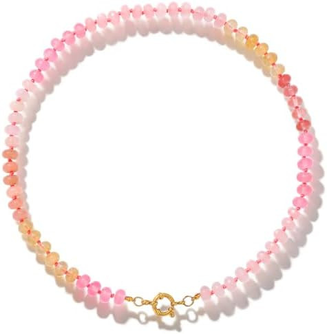 LALAPPLE Colorful Beaded Gemstone Necklace for Women, Boho Rainbow Bead Choker with Natural Stone... | Amazon (US)