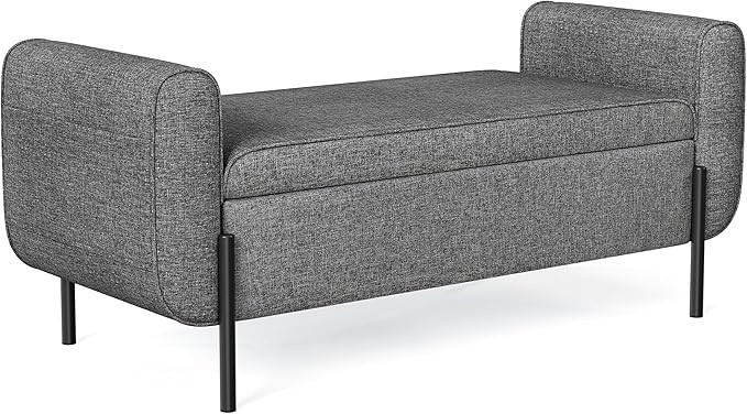 SONGMICS Storage Bench with Armrests, Ottoman for Living Room, Bedroom, Entryway, Steel Legs, Dar... | Amazon (US)
