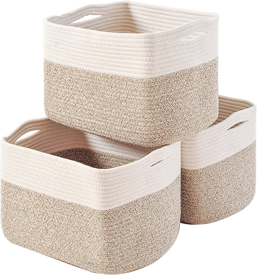 Storage Baskets for Organizing, Woven Cotton Rope Basket for Storage Books, Baby Organizing Baske... | Amazon (US)