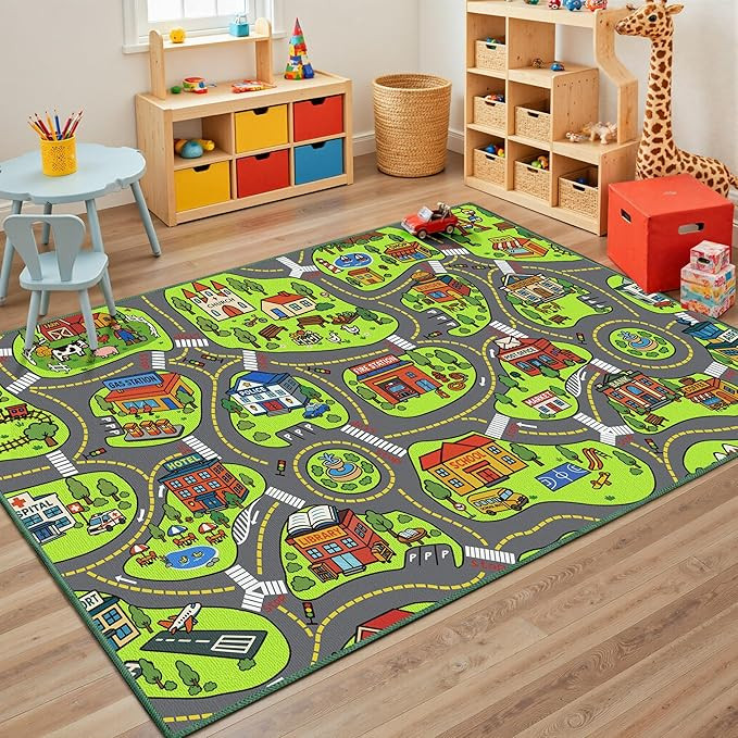 Upgrade Ultra Non Slip Kids Car Rug, Kids Road Playmat Rug for Toy Cars, Educational Town City Ma... | Amazon (US)
