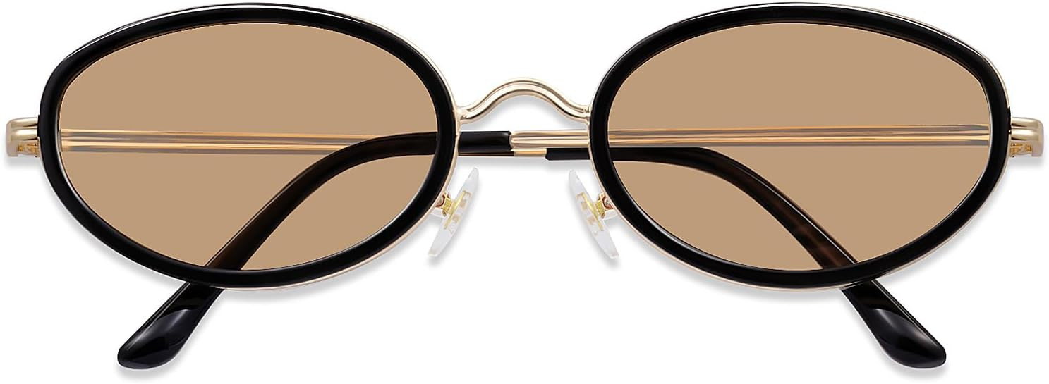 knliwkm Retro Oval Sunglasses for Women Men Small Cute 90S Chic Sunnies Y2K Trendy Gold Frame | Amazon (US)