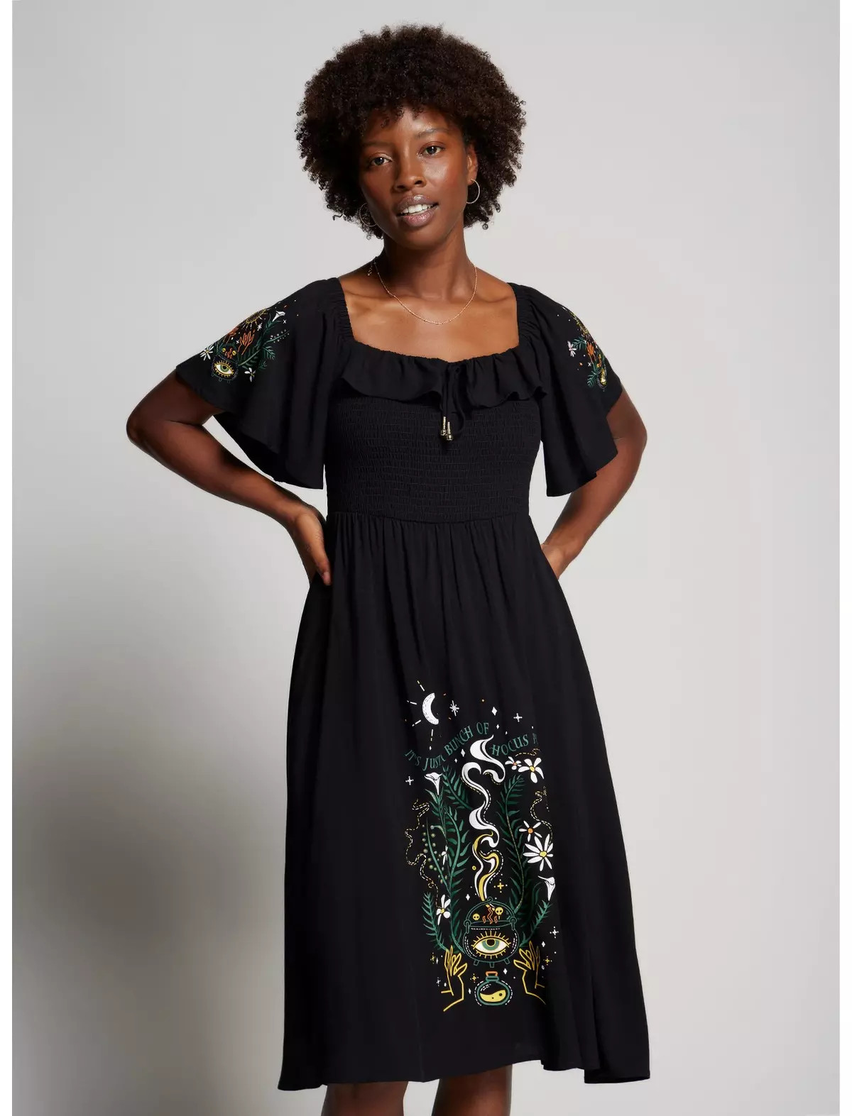 Disney Hocus Pocus Floral Icons Smock Midi Dress — BoxLunch Exclusive | BoxLunch