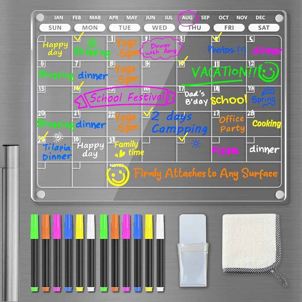PigPotParty Acrylic Magnetic Calendar for Refrigerator, 16" x 12" Clear Calendar for Fridge, Acry... | Amazon (US)