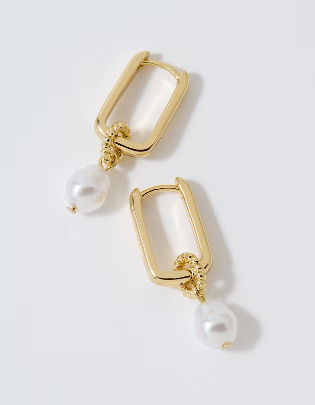 Aerie Square Hoop Pearl Dangle Earring | Aerie
