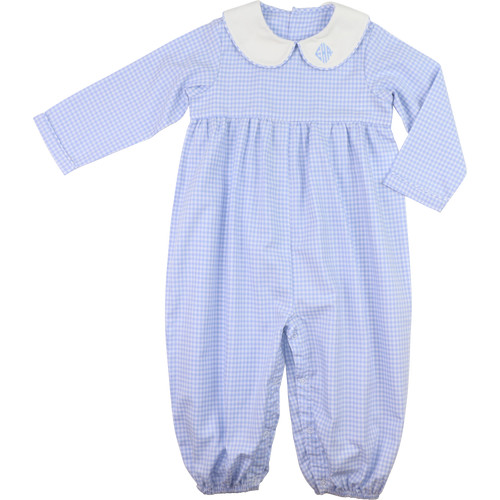 Blue Gingham Corduroy Long Romper | Cecil and Lou