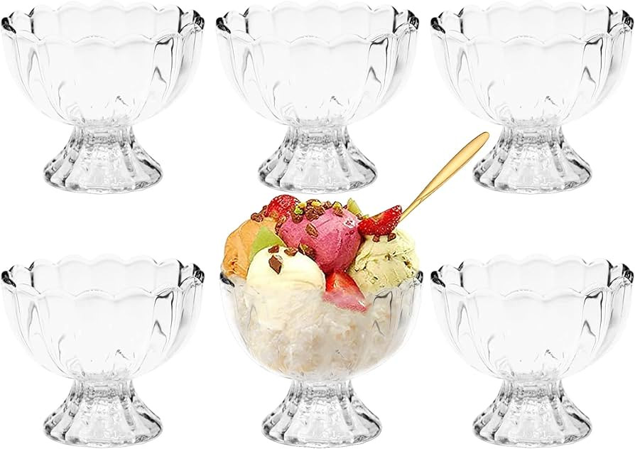 6PCs Set Small Cute Footed Tulip Glass Dessert Bowls, Ice Cream Dessert Bowls for Dessert, Sundae... | Amazon (US)
