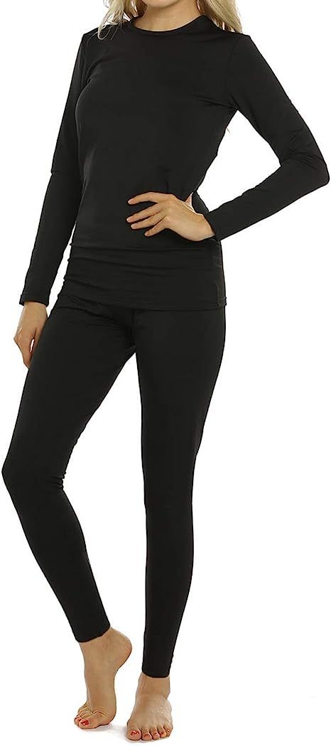 Womens Thermal Underwear Set Long Johns Base Layer Fleece Lined Soft Top Bottom | Amazon (US)