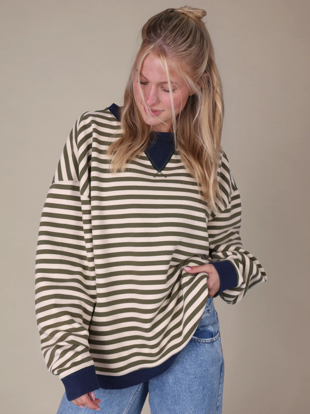 Oversized Striped Crewneck - Alpine Morning | Natural Life