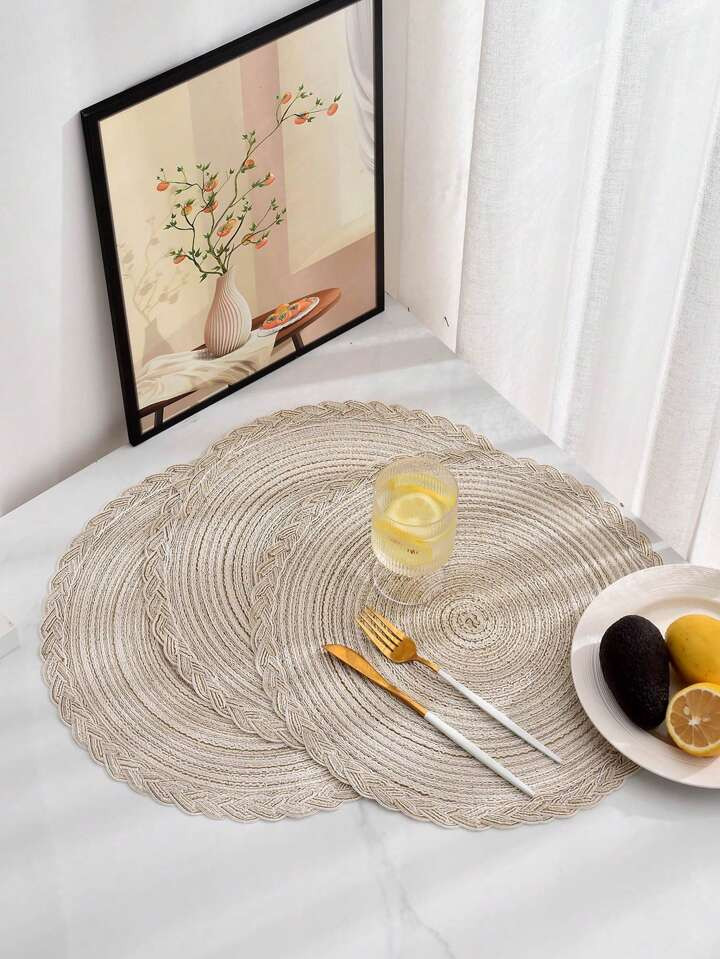 4pcs Round Woven Placemat, Round Simple Table Mat For Dining Room | SHEIN