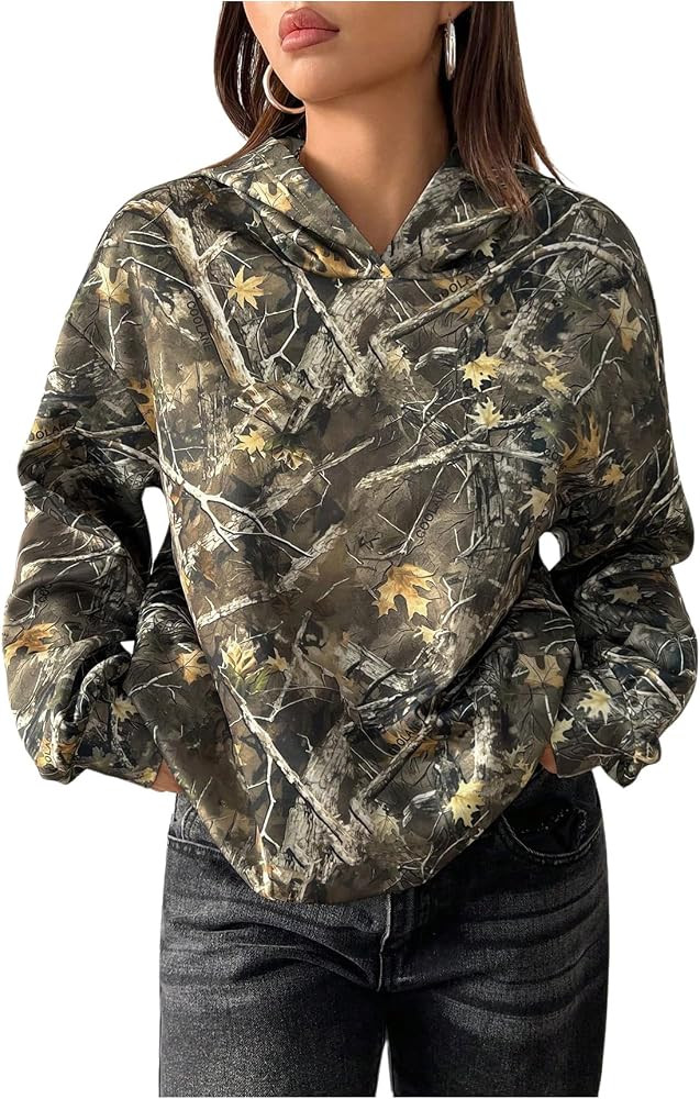Women's Y2k Camo Hoodie Vintage Long Sleeve Loose Pullover Tops Hooded Sweatshirt Jackets Streetw... | Amazon (US)