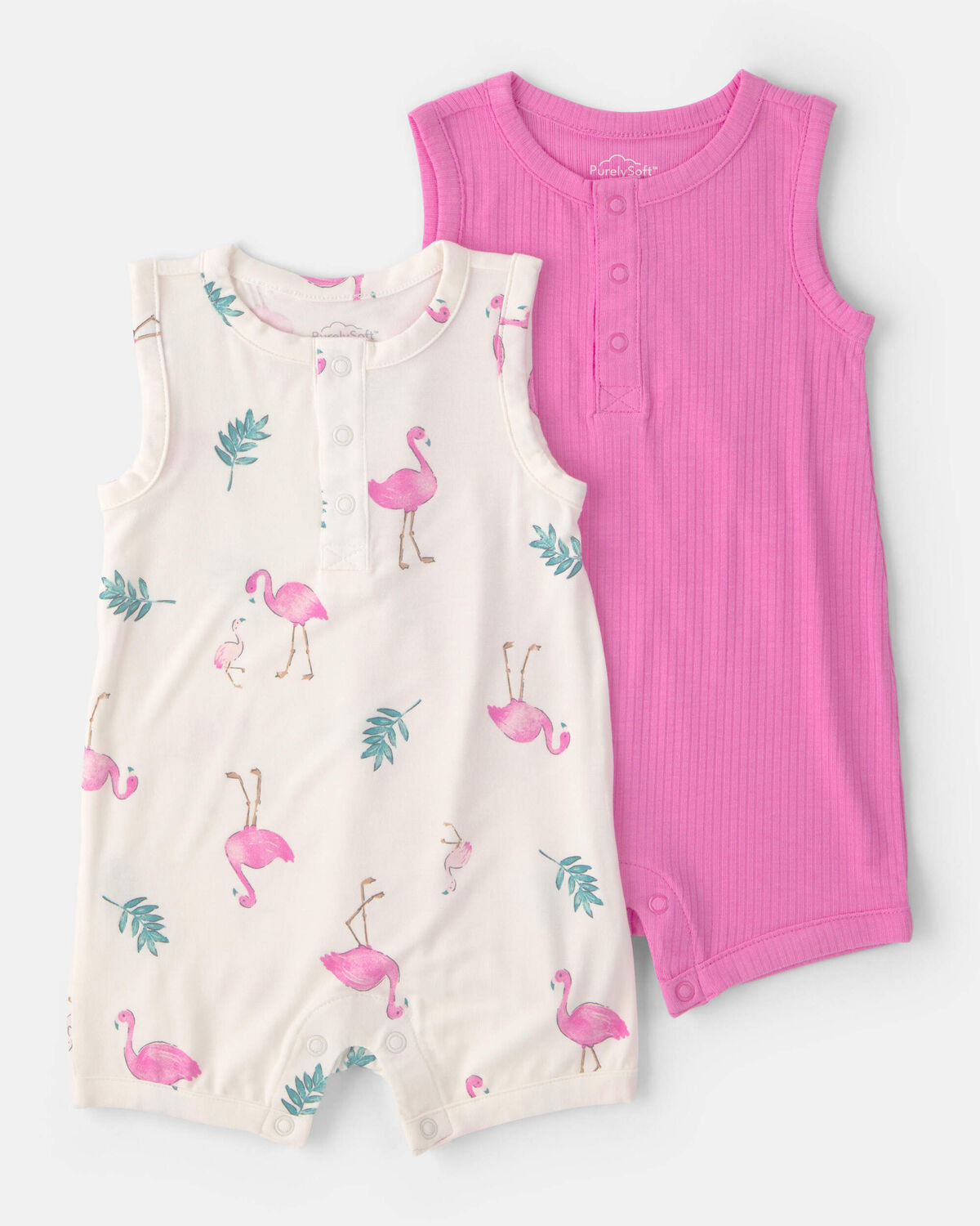 Baby Girl 2-Pack Flamingo PurelySoft Sleeveless Romper Set - Pink/Ivory | Carter's Inc