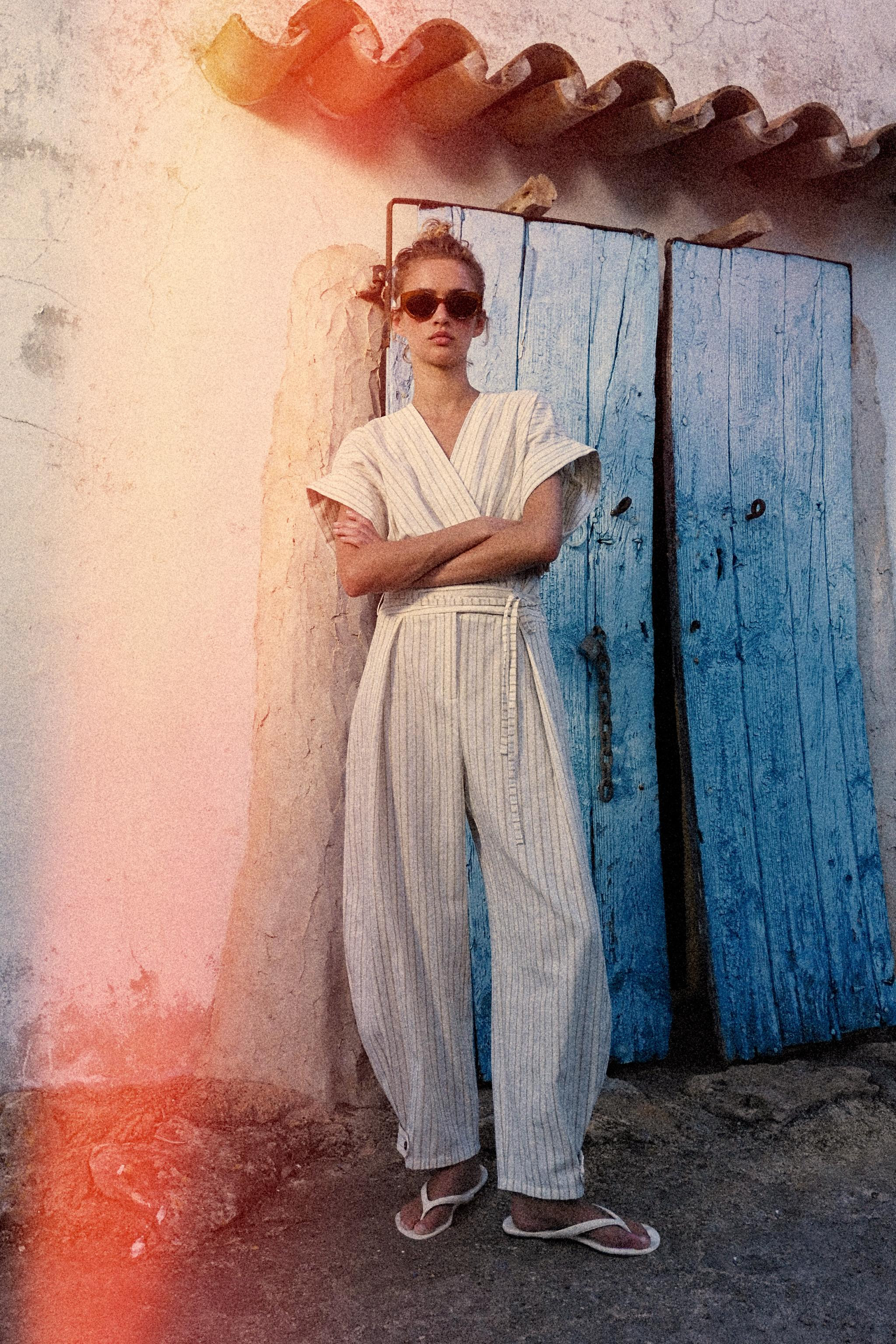 STRIPED BELTED JUMPSUIT | Zara US