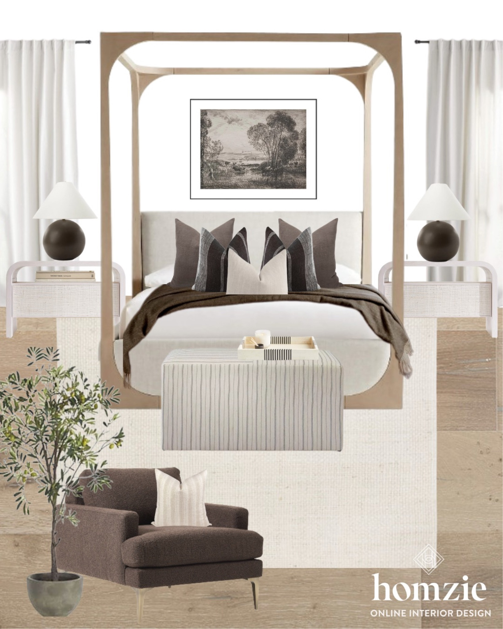 Love the contrast of dark and light pieces of furniture, bedding, and the table lamps in this bedroom design! 

#LTKFind #LTKhome #LTKunder100