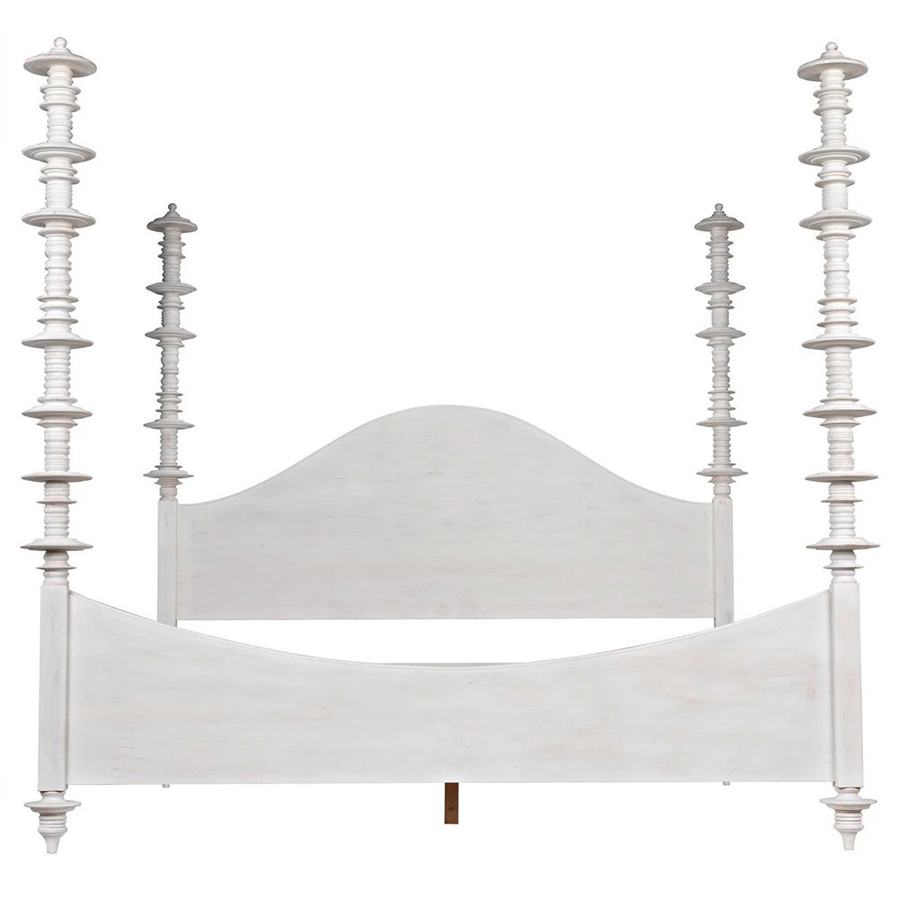 Noir Ferret Global Bazaar White Wash Mahogany Wood Four Poster Bed - King | Kathy Kuo Home