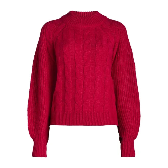 Free Assembly Women’s Mock Neck Cable Knit Sweater, Midweight, Sizes XS-XXXL | Walmart (US)