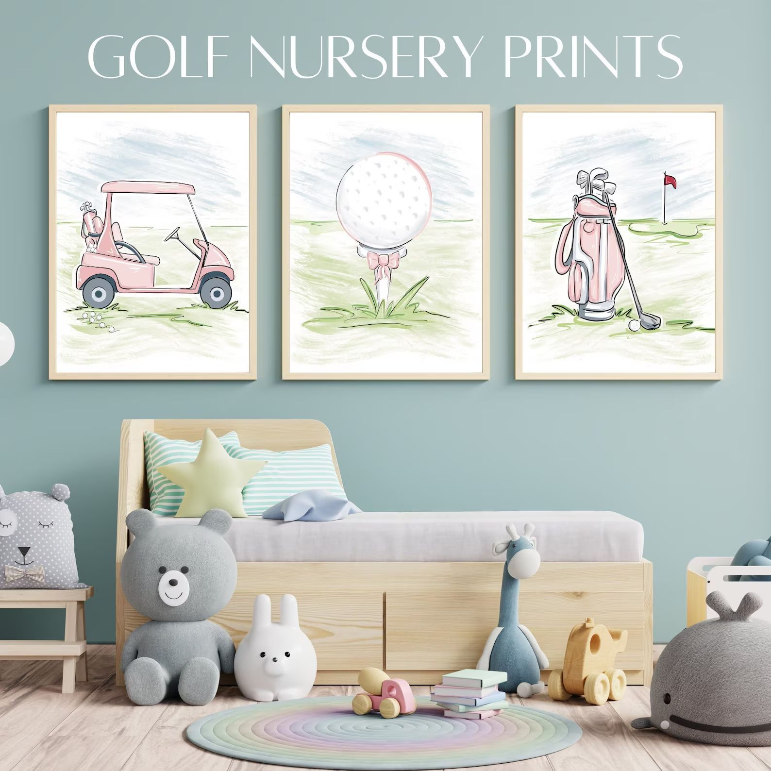 Golf Nursery Prints 3 Print Set / Blue, Pink, Green Sets / Nursery Wall Decor - Etsy | Etsy (US)
