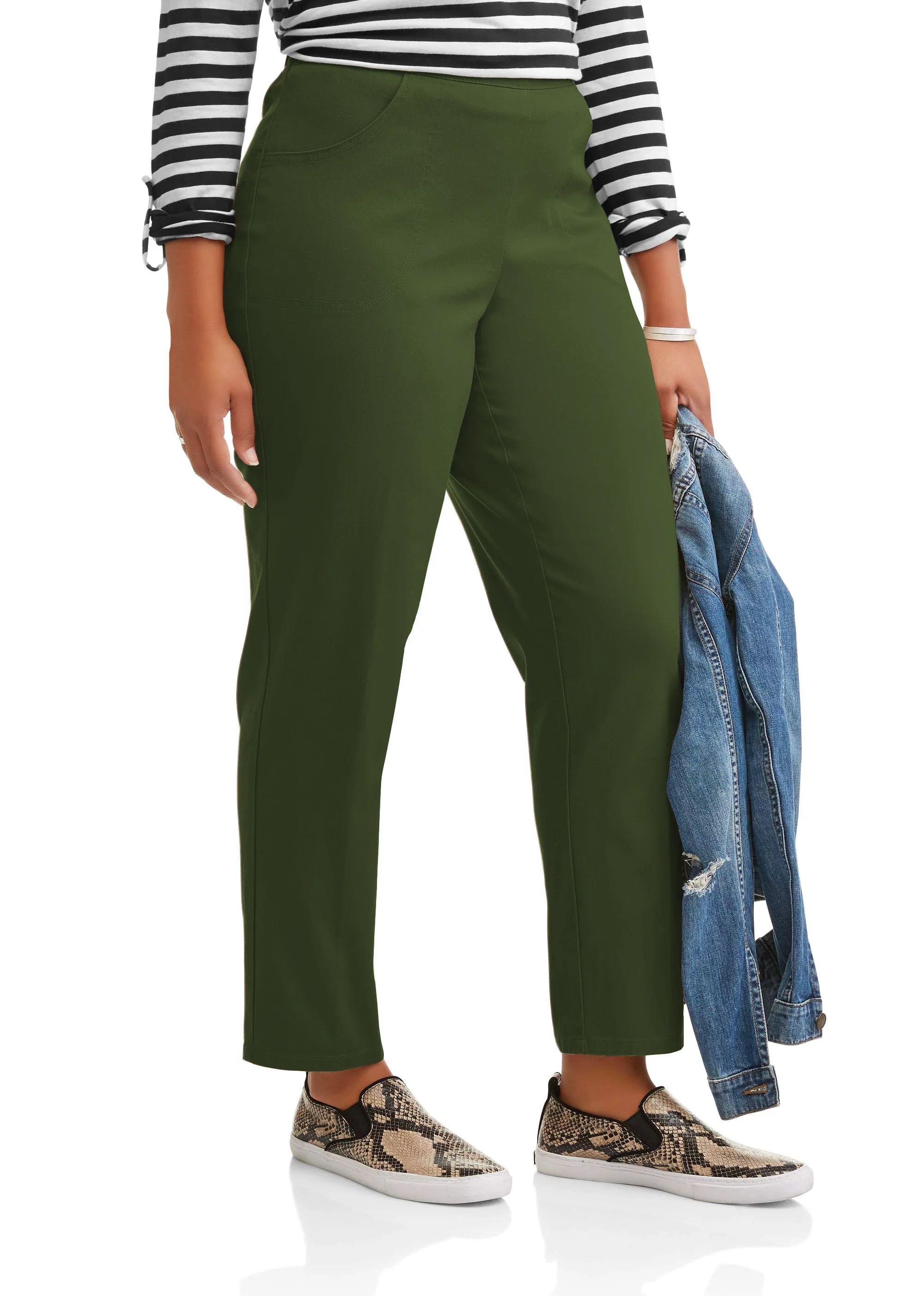 Just My Size Women’s Plus Size Pull-On Stretch Woven Pants, Also in Petite | Walmart (US)