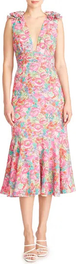 Sorena Floral Ruffle Shoulder Midi Dress | Nordstrom