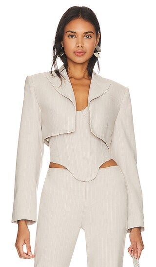 Amira Crop Blazer in Gray & White | Revolve Clothing (Global)
