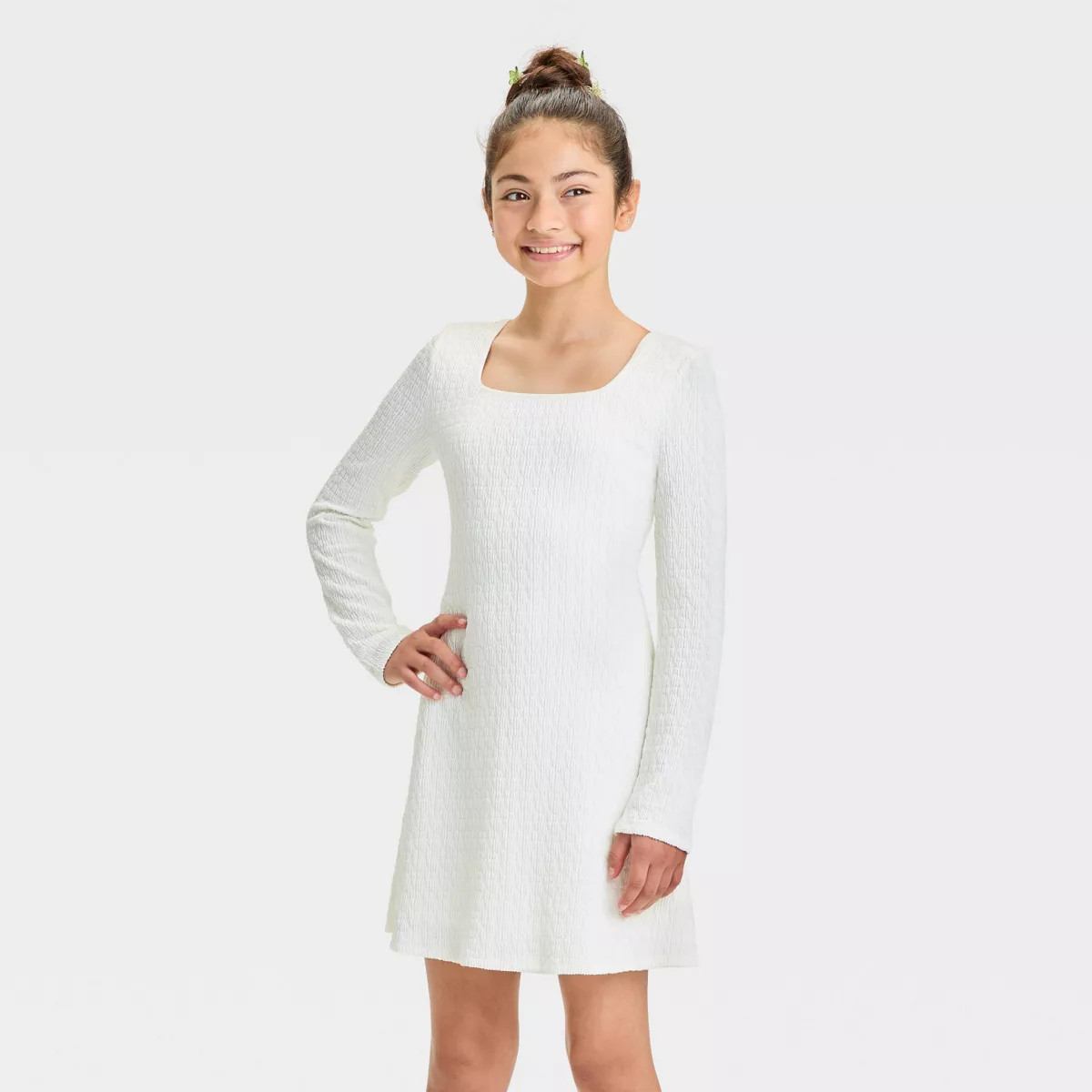 Girls' Long Sleeve Square Neck Textured Dress - art class™ | Target