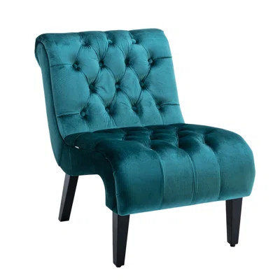 Velvet Upholstered Chair With Piped Edge - Stylish Seating For Bedroom, Office Button Armchair Add Style And Comfort | Wayfair North America