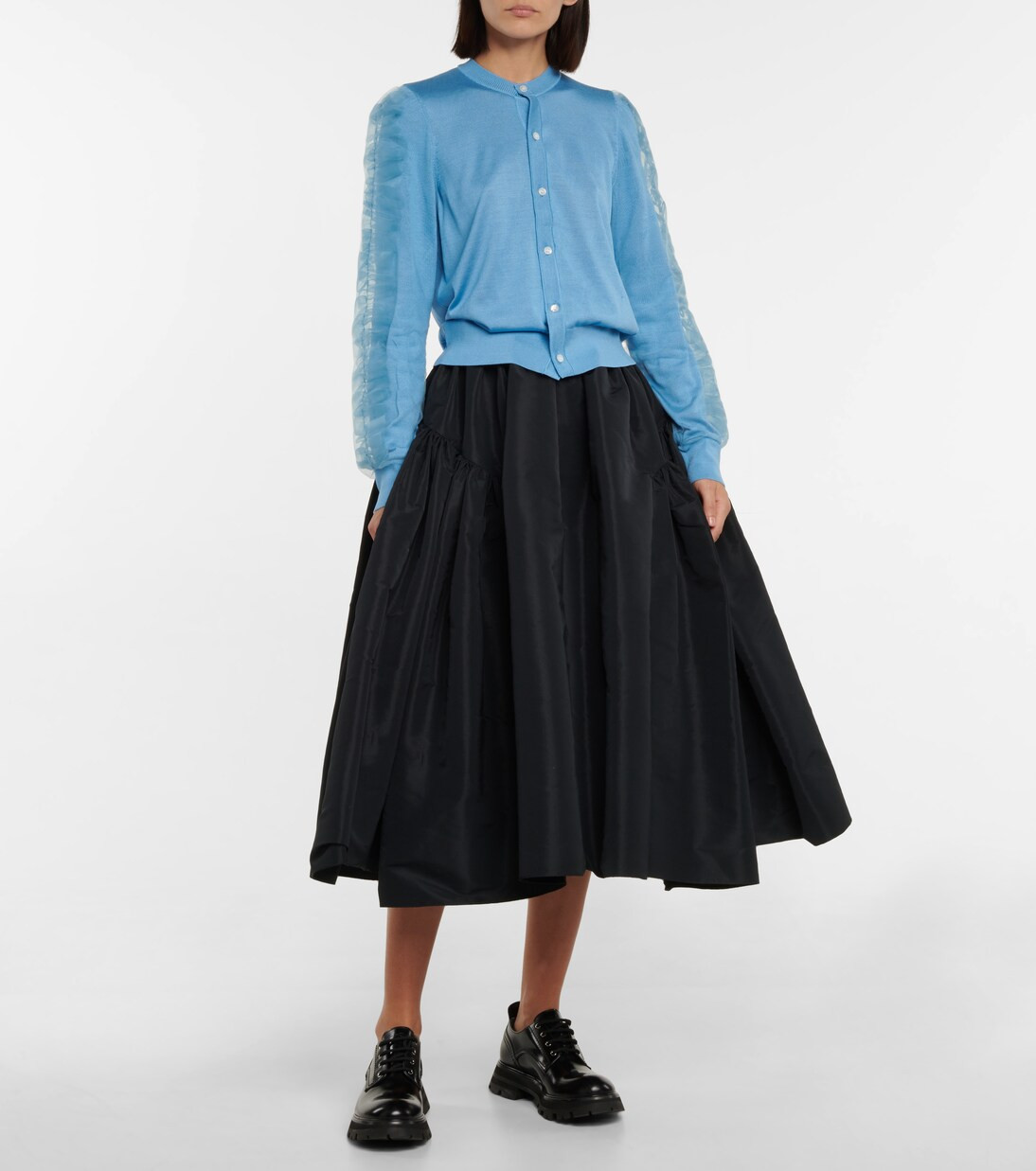 Tulle-trimmed silk cardigan | Mytheresa (US/CA)