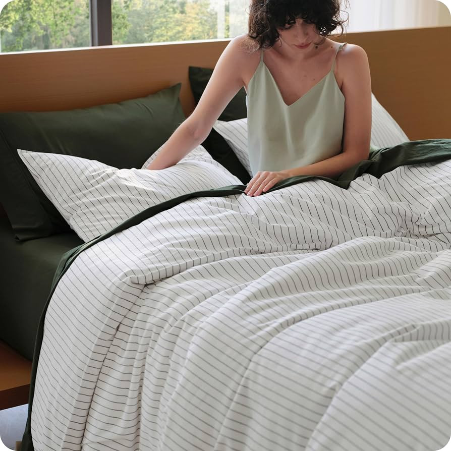 Bedsure PureWoven Striped Duvet Cover Set Linen\u2011Like, Oversized King, 3-PC | Amazon (US)