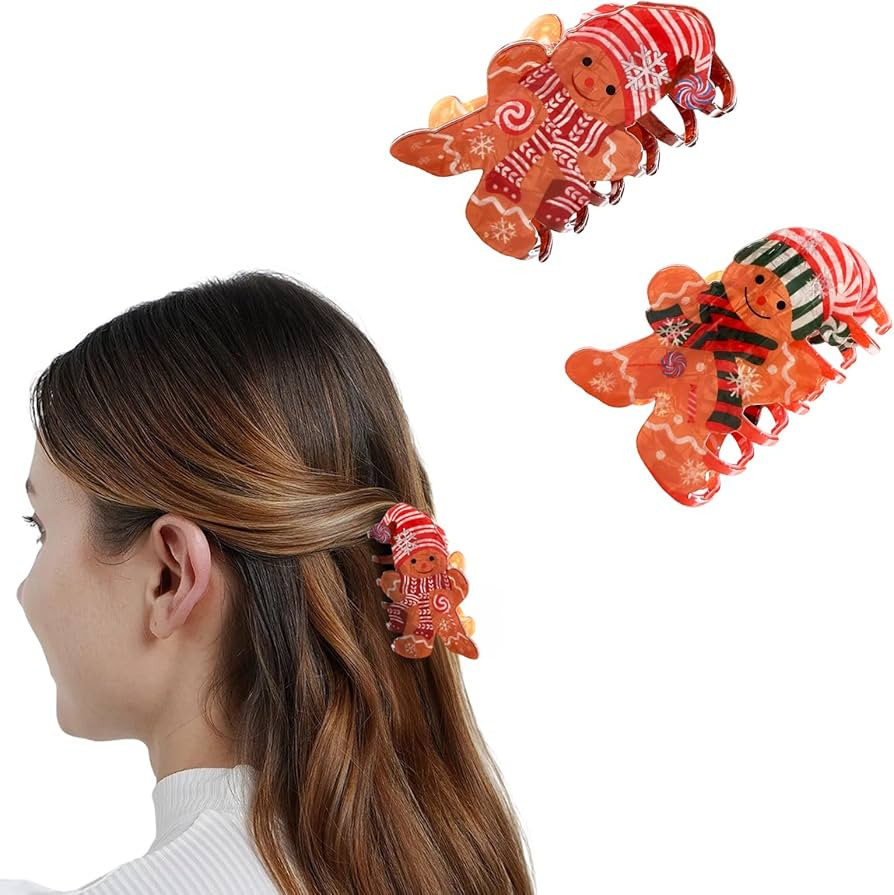 2Pcs Christmas Hair Clips for Women - Cute Funny Gingerbread Doll Hair Claw Clips Christmas Claw ... | Amazon (US)