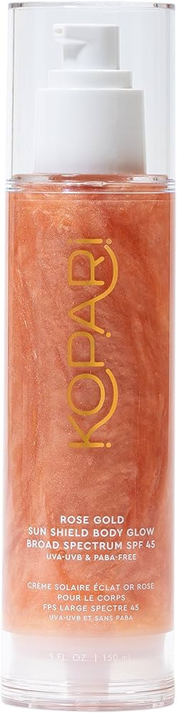 Kopari Sun Shield Body Glow - SPF 45 UV Protection Sunscreen Rose Gold Shimmer Mica - Sweat Resis... | Amazon (US)
