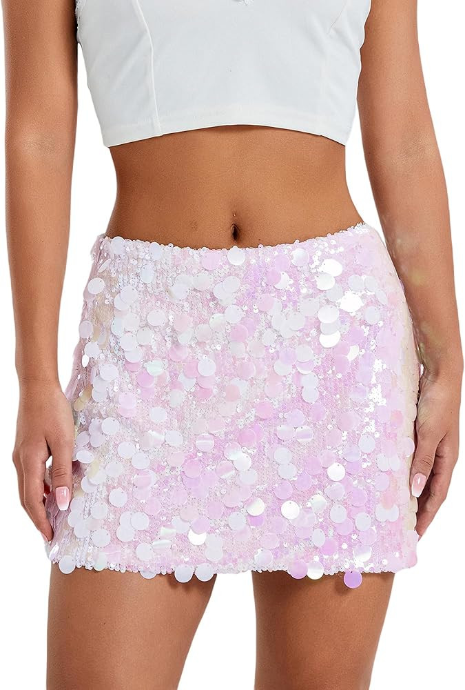 Women Y2k Sequin Mini Skirt a Line Tiered Fringe Short Skirt Concert Outfits Party Sexy Glittery ... | Amazon (US)