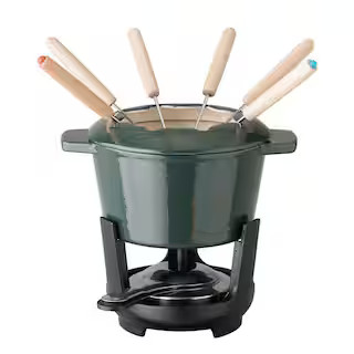 OUR TABLE 13-Piece Enameled Cast Iron Fondue Pot Set in Sycamore 985119965M - The Home Depot | The Home Depot